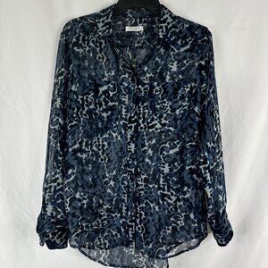 Equipment Blue Leopard Print Button Down Shirt